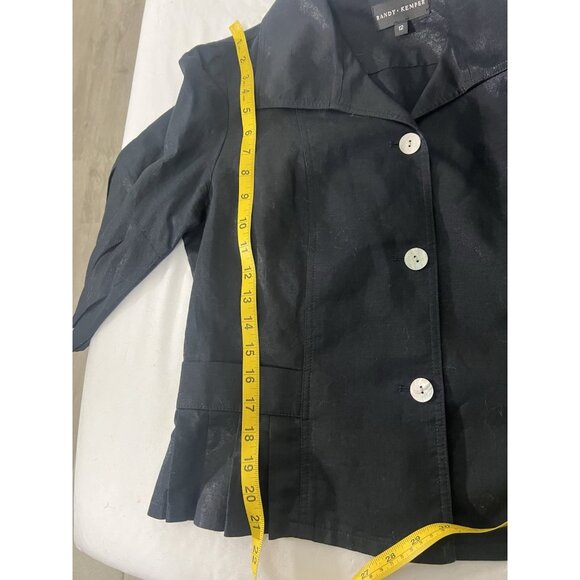 Randy Kemper Button Down Shiny Black Linen Blend Blouse Size 12 - Picture 15 of 15